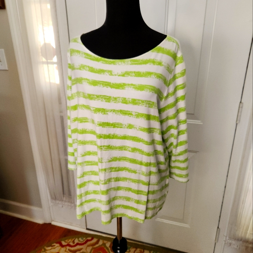 Ruby Rd. Lime Green and White Stripe Size 1X Plus